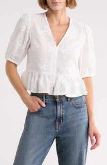 Joie Floral Puff Sleeve Peplum Crop Top