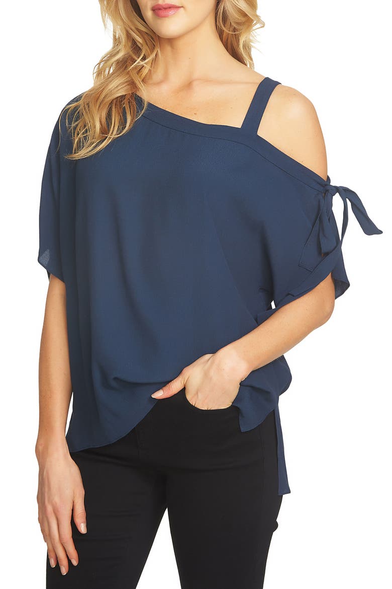 One-Shoulder Tie Sleeve Blouse, Main, color, INDIGO DEPTHS