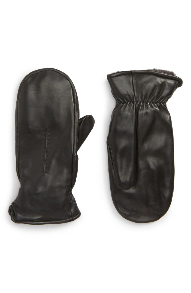 Nordstrom Faux Fur Lined Leather Mittens, Main, color, 