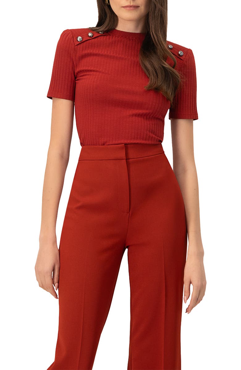 IVONNE Puffed Shoulder Chedrón Top, Main, color,