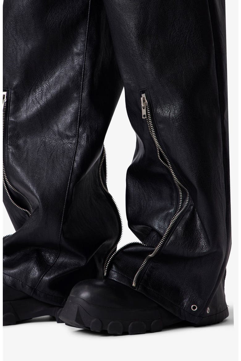 Zip Hem Faux Leather Rave Pants, Alternate, color, BLACK