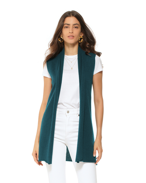 Pure Cashmere Sleeveless Long Open Front Cardigan