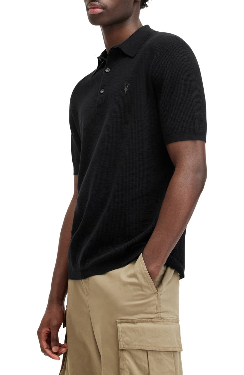 AllSaints Aubrey Ribbed Polo, Alternate, color, Black