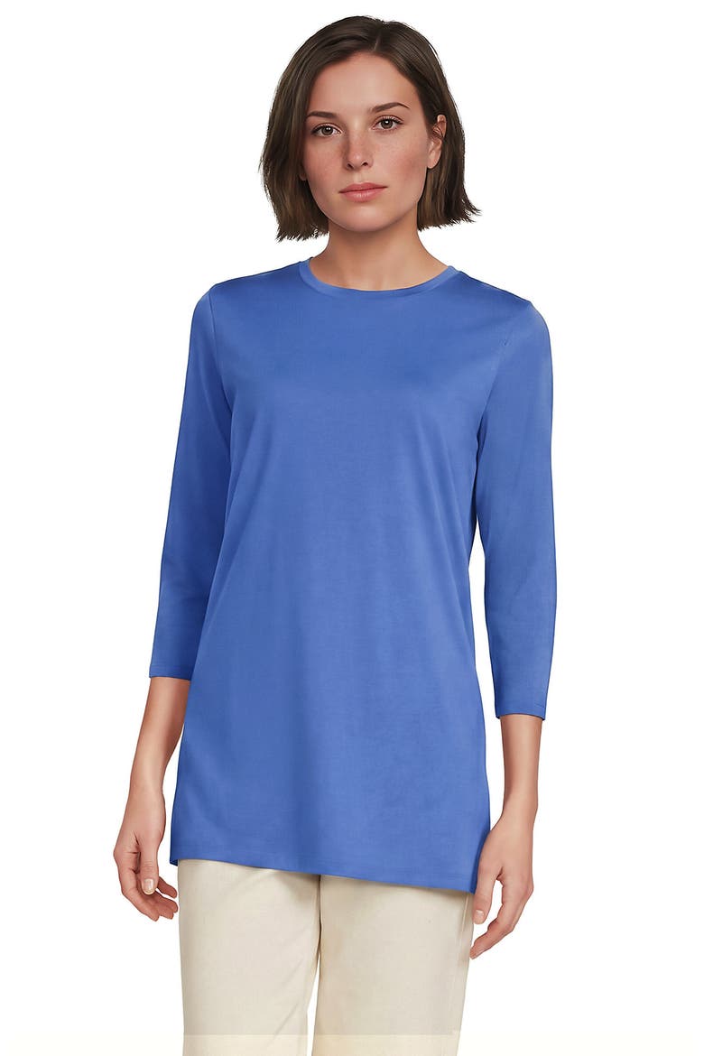 3/4 Sleeve Cotton Supima Tunic, Alternate, color, Muted Cobalt Blue