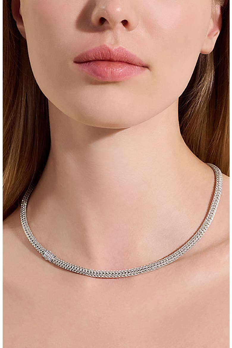 Icon Necklace, Sterling Silver, Pavé Diamond, Alternate, color, SILVER