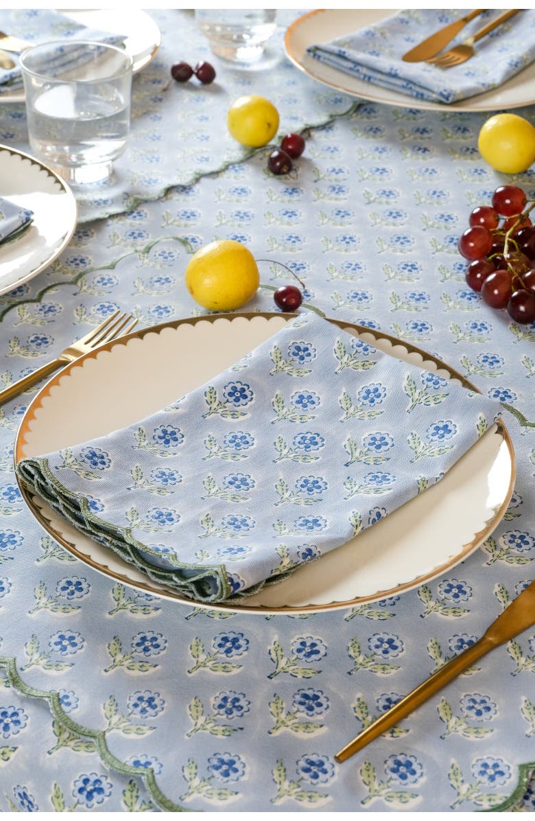 Inner Child Mona Scallop Embroidered Blockprint Napkins - Set of 4, Alternate, color, Blue