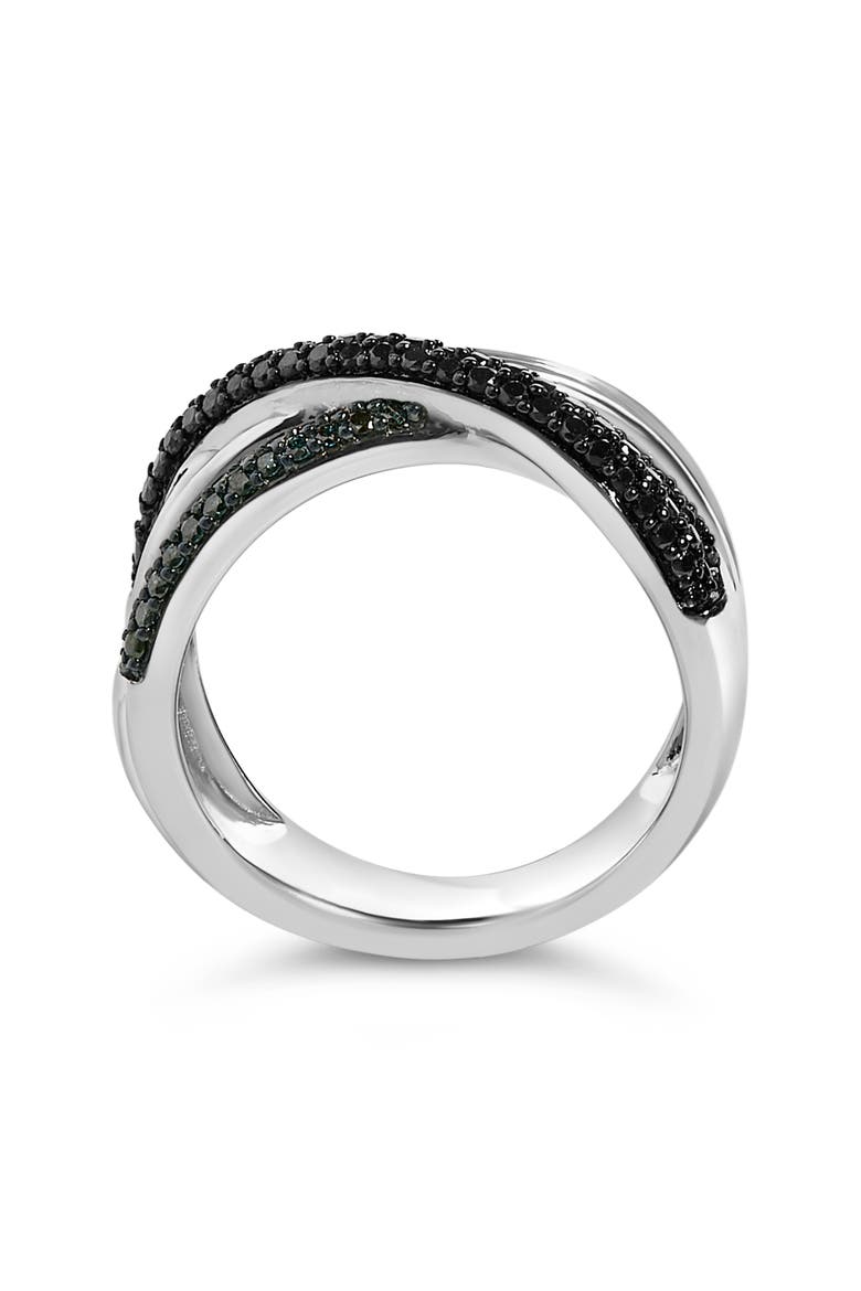 Sterling Silver 1/2 Cttw Black and Blue Diamond Crossover Bypass Ring, Alternate, color, Silver