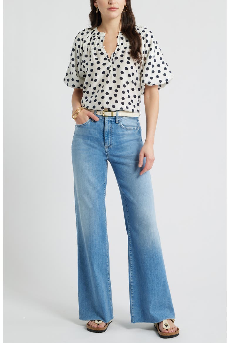 Puff Sleeve Top, Alternate, color, IVORY- NAVY ANNIE DOT