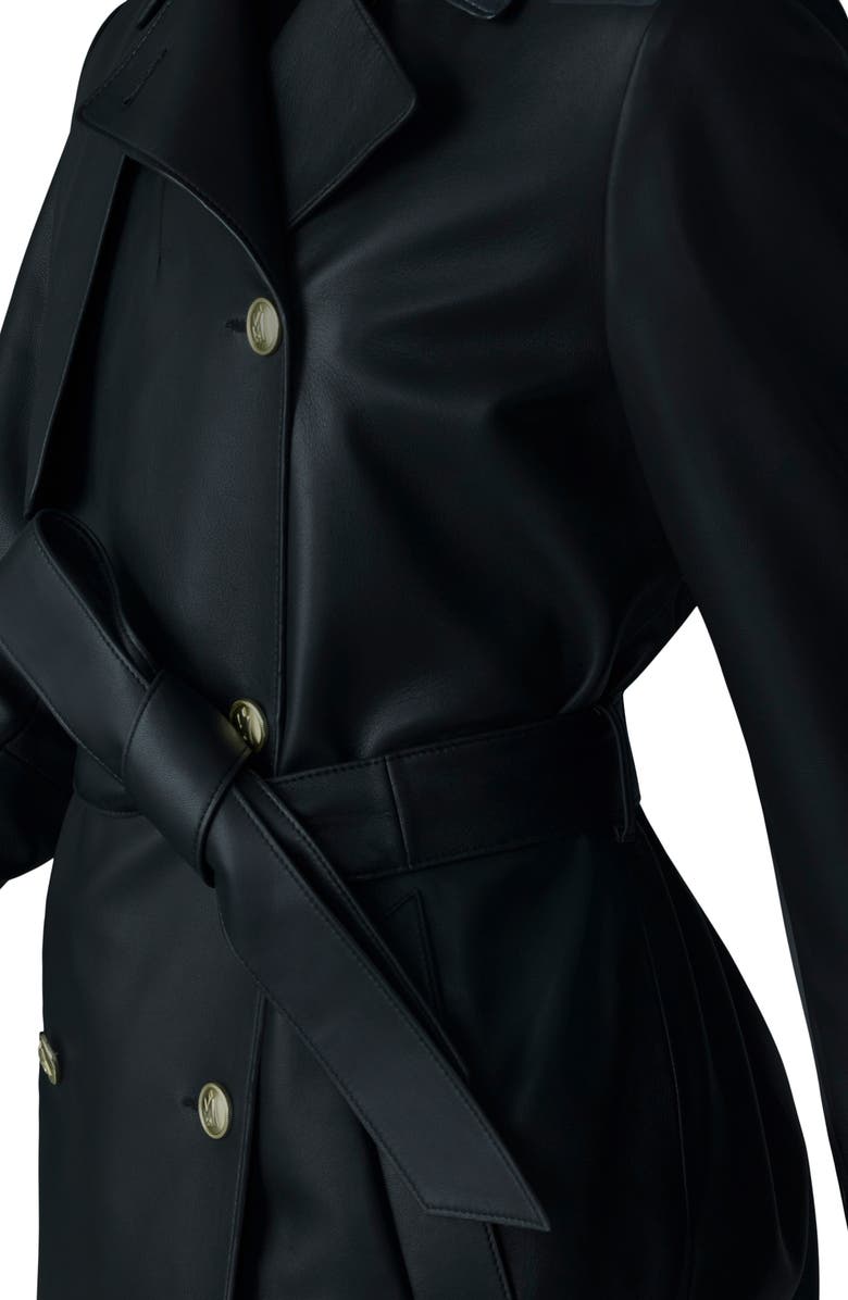 Mackage Gael-V Double Breasted Lambskin Leather Trench Coat, Alternate, color, Black-Gold