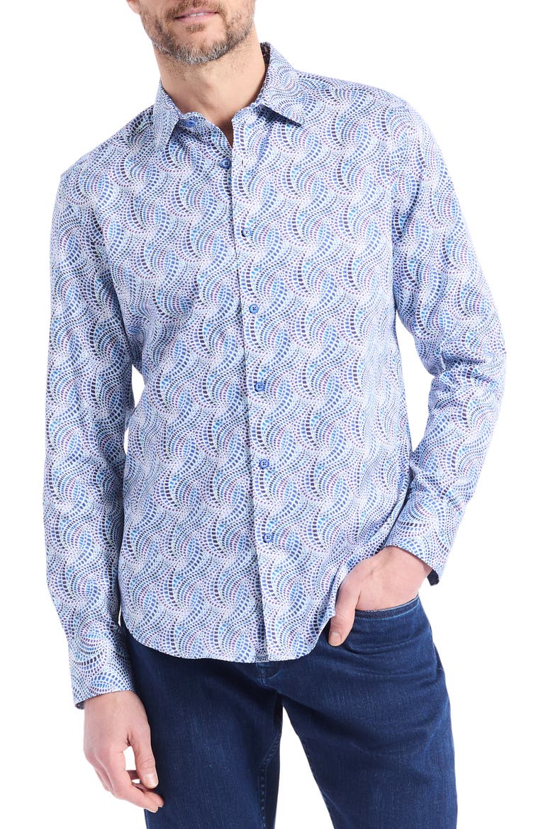 Long Sleeve Button Front Shirt, Main, color, BLUE MULTI