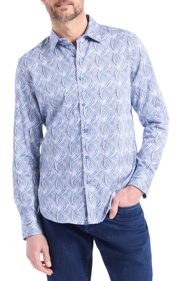 Robert Graham Long Sleeve Button Front Shirt, Main, color, Blue Multi