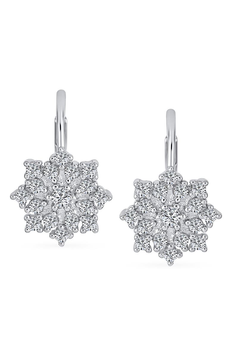 BLING JEWELRY Snowflake CZ Earrings, Alternate, color, Clear
