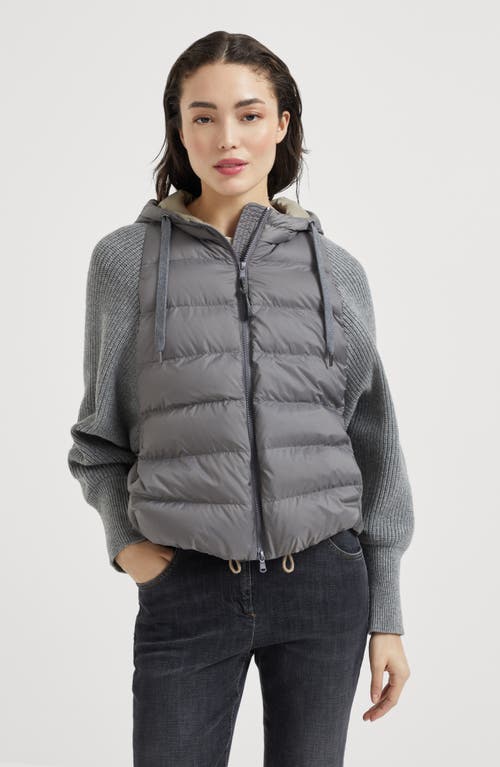 Brunello Cucinelli Hooded Down Jacket With Solomeo Inserts In Gray