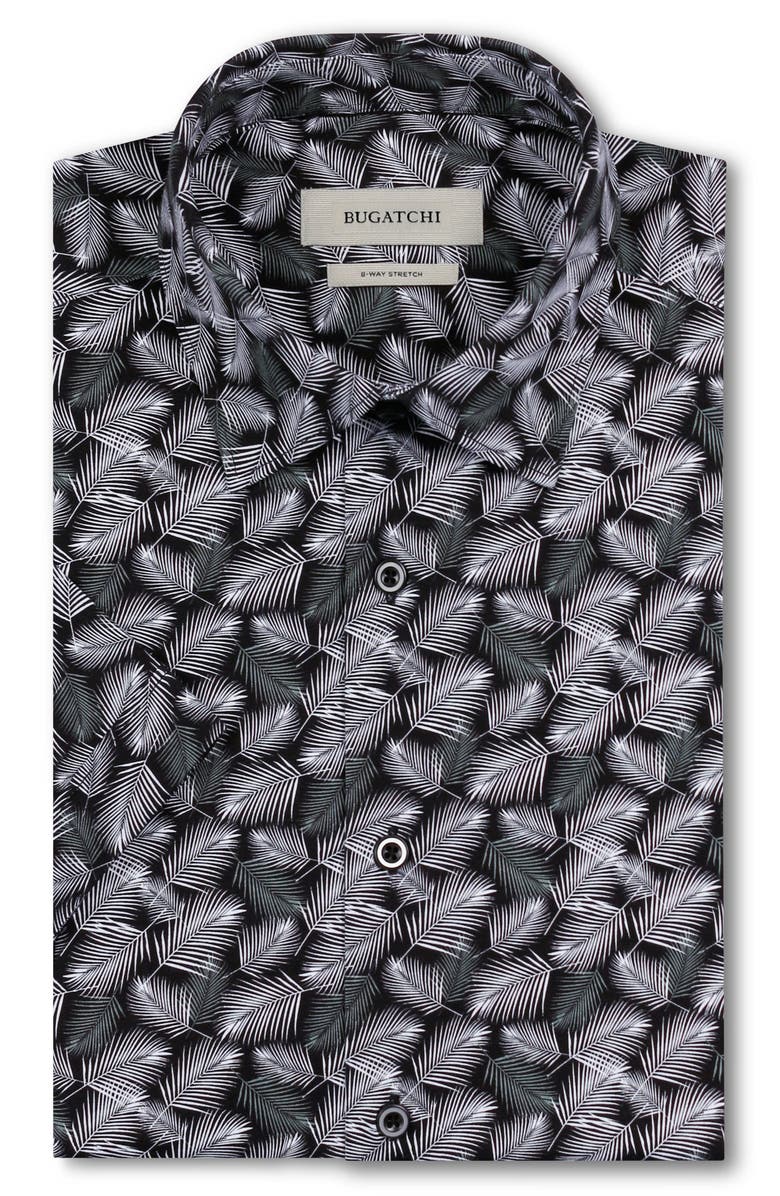 Bugatchi Milo OoohCotton<sup>®</sup> Leaf Print Short Sleeve Button-Up Shirt, Alternate, color, Black