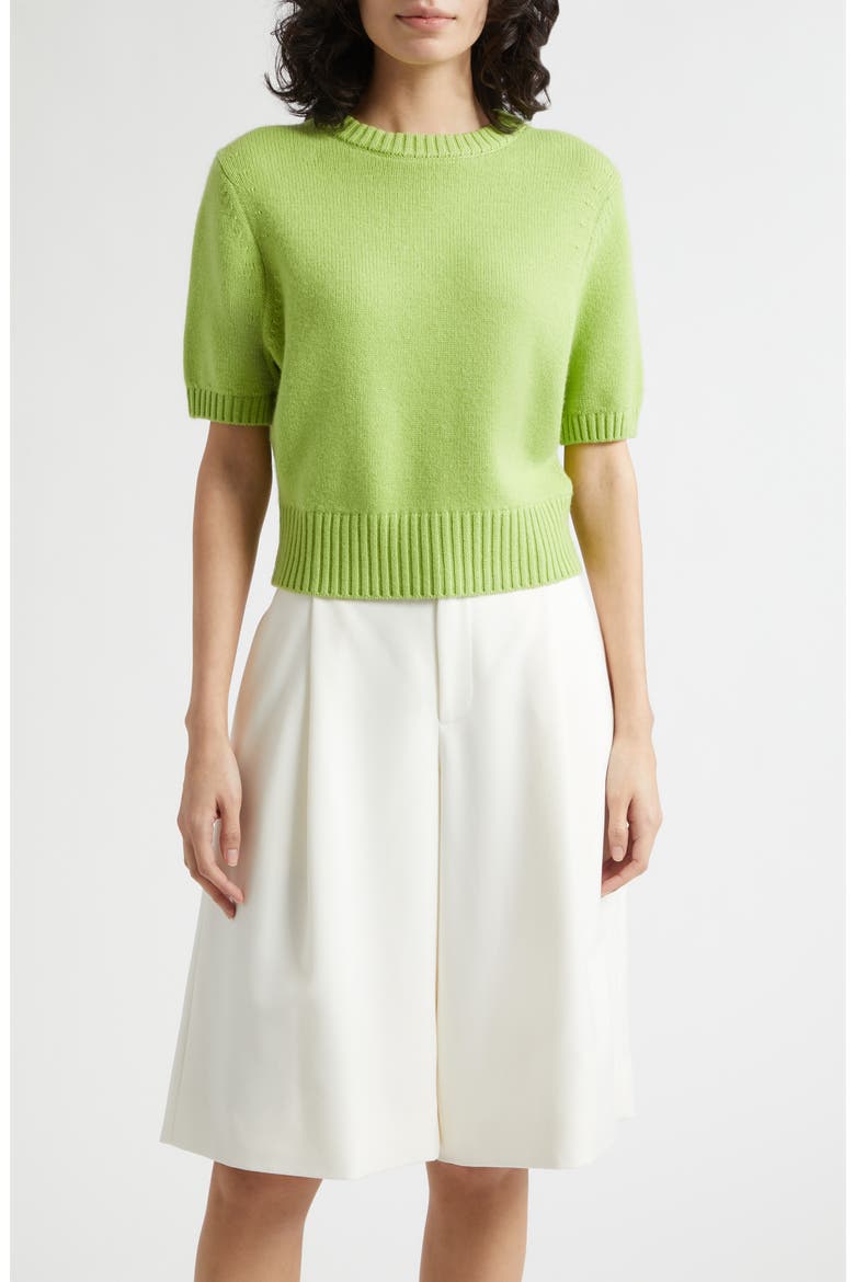 Elsie Short Sleeve Wool & Cashmere Sweater, Main, color, LIME