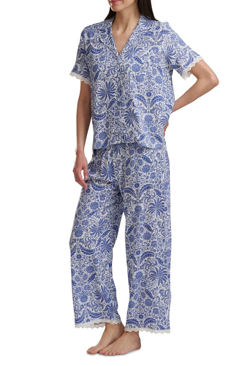 Notch Collar Crop Pajamas, Alternate, color, PALMS