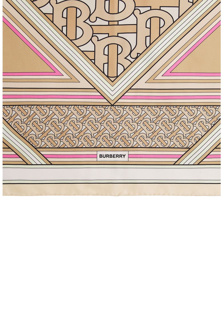 Monogram Print Square Silk Scarf, Alternate, color, BEIGE/ PALE PINK
