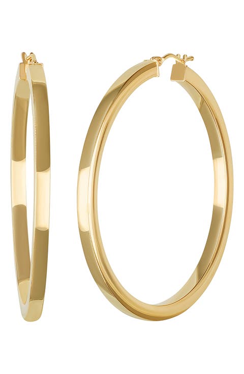 14K Gold Large Tube Hoop Earrings
