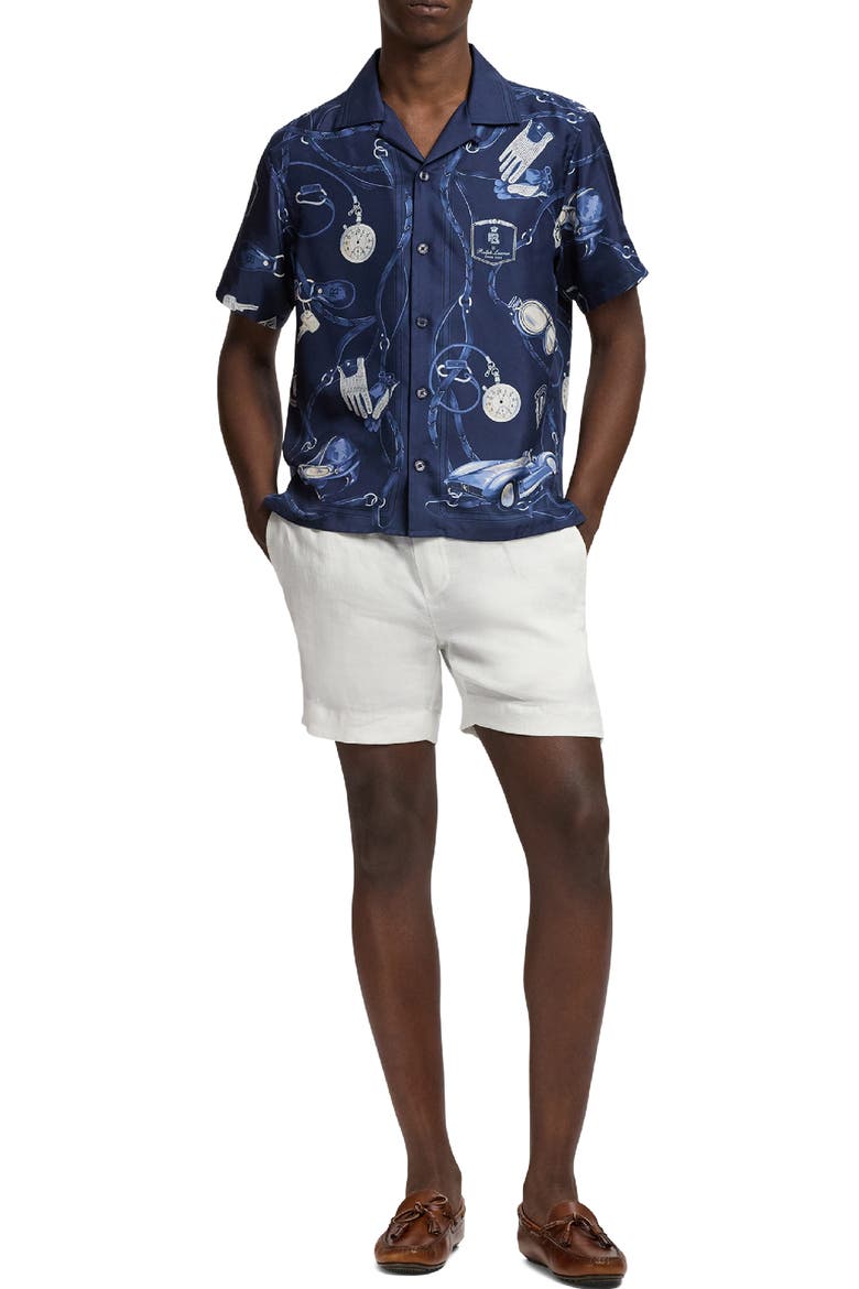 Automobile Print Silk Twill Camp Shirt, Alternate, color, RL SPEED CLUB RACING NAVY
