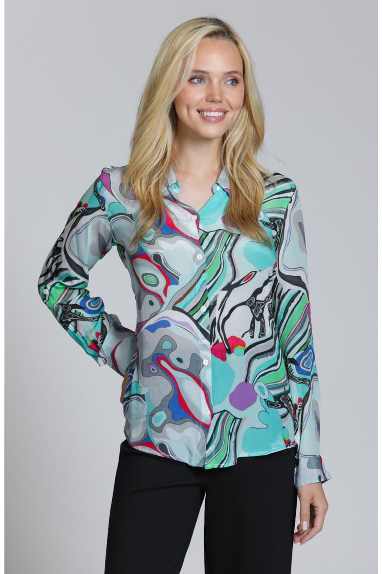 Roll Sleeve Button-Up Shirt, Alternate, color, TURQUOISE MULTI