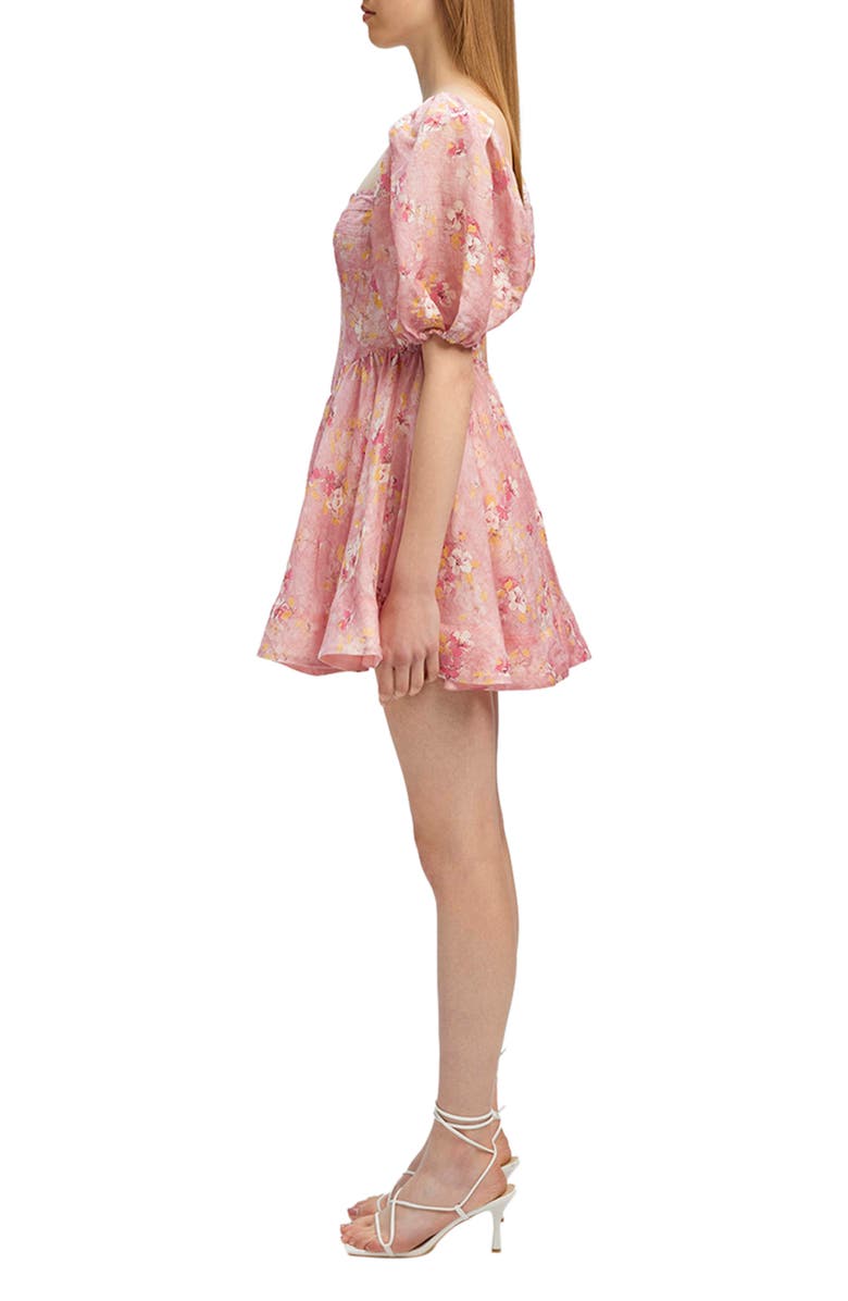 Bardot Kiah Floral Print Corset Puff Sleeve Minidress, Alternate, color,