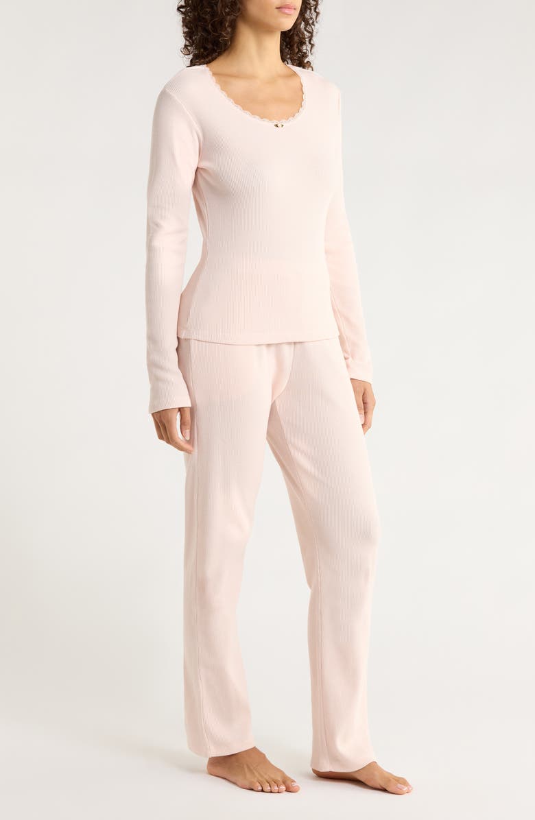 Papinelle Claire Waffle Knit Pajamas, Alternate, color, Pearl Blush