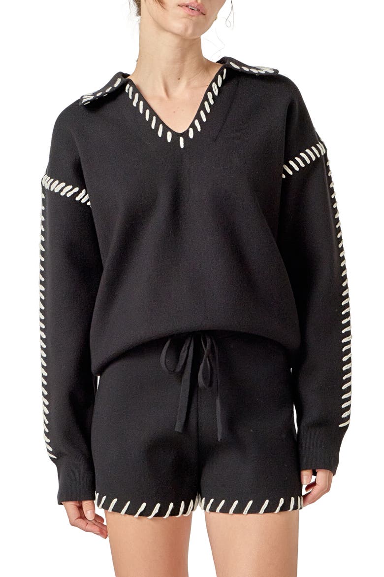 Contrasting Stitch Relaxed Fit Top, Main, color, BLACK/ WHITE