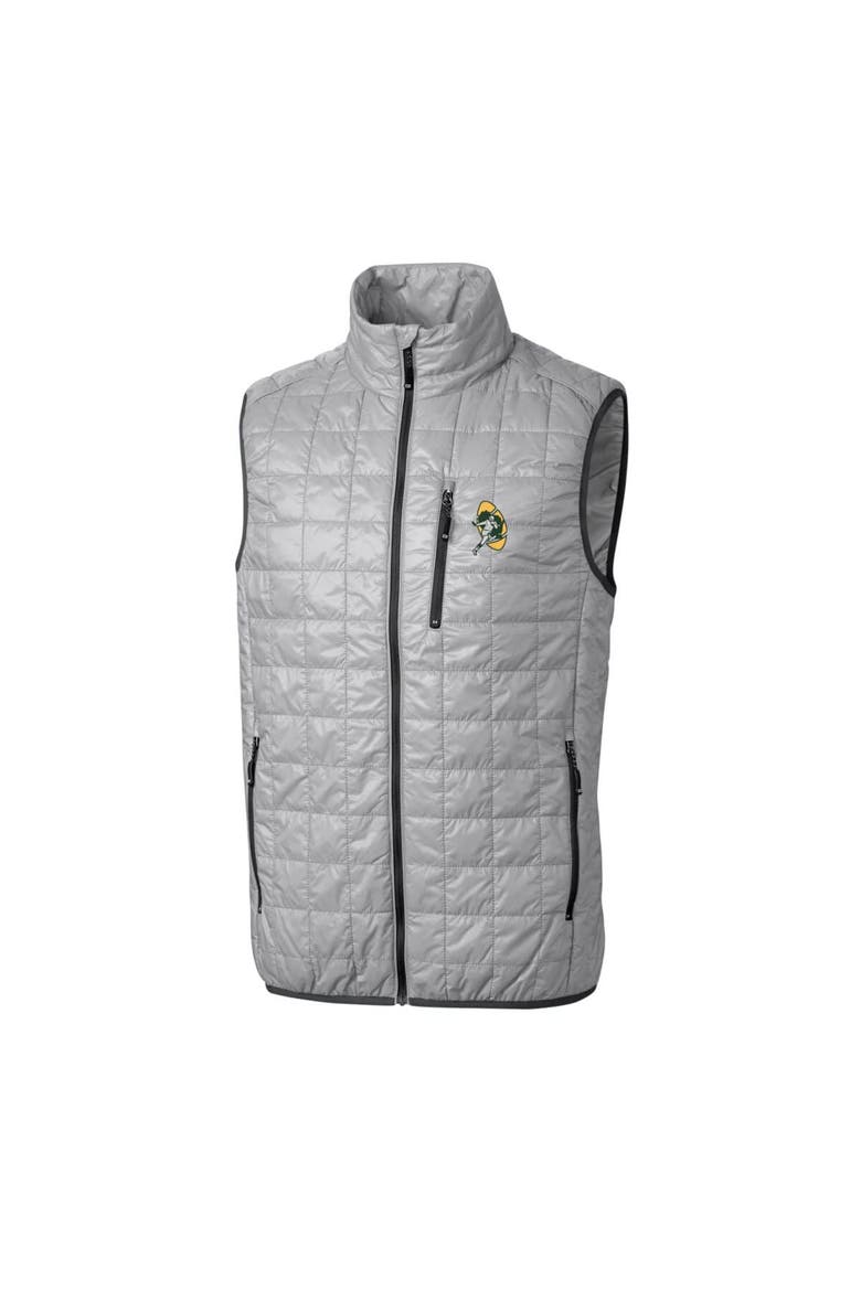Men's Cutter & Buck Gray Green Bay Packers Throwback Logo Rainier PrimaLoft Eco Insulated Full-Zip Puffer Vest, Alternate, color, Gray