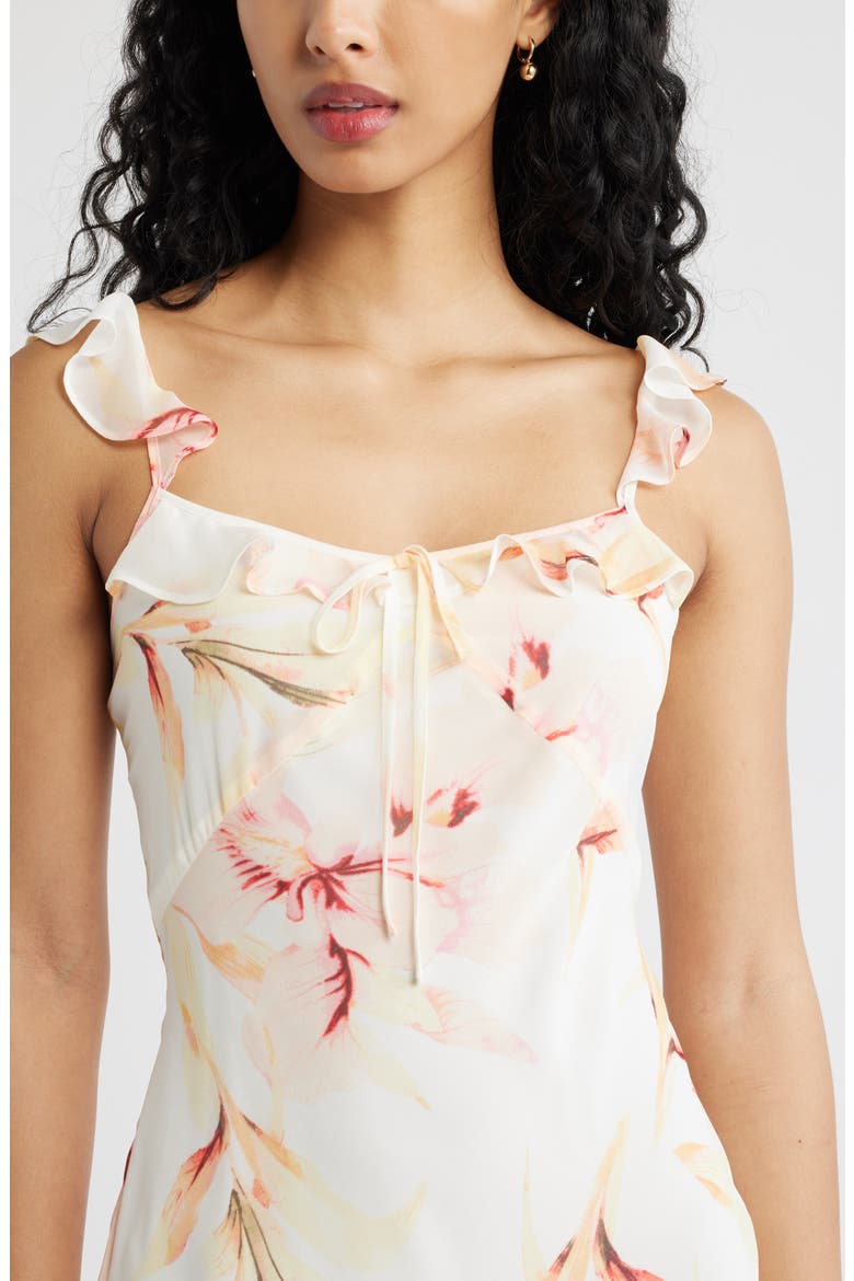 Ruffle Chiffon Maxi Dress, Alternate, color, IVORY- PINK FLOATING IRIS
