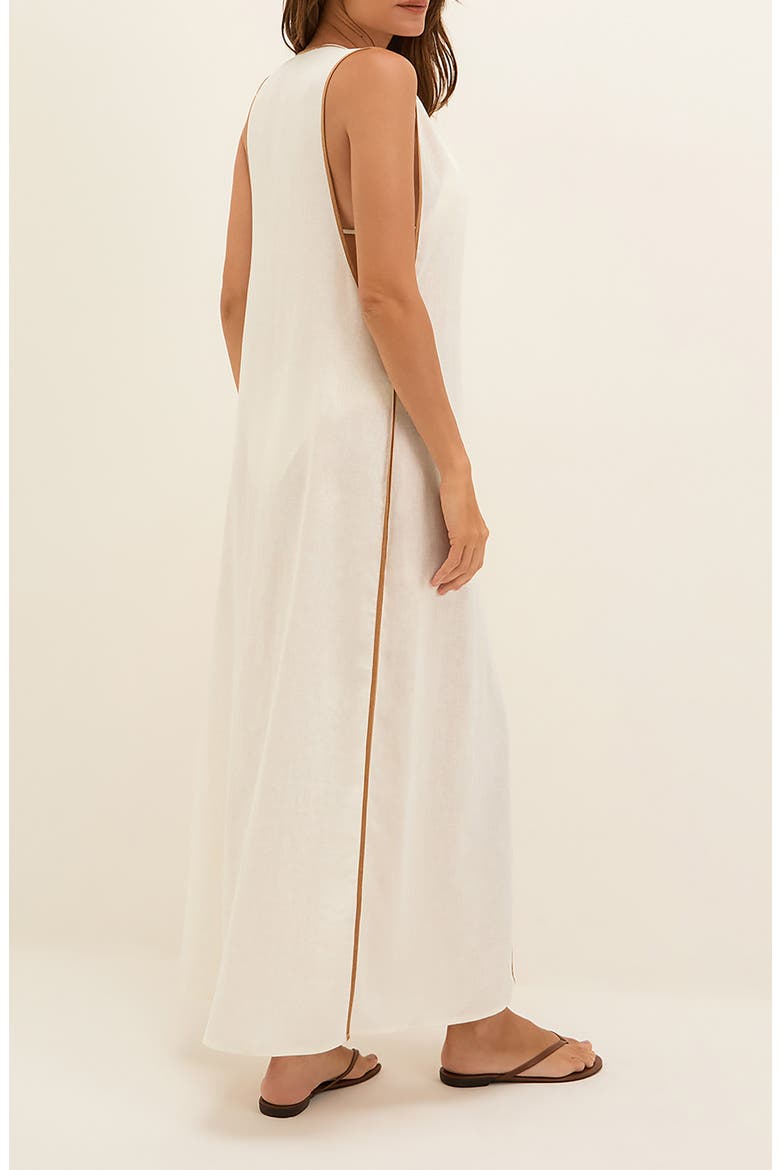 Iva Contrast Binding Cotton Cover-Up Maxi Dress, Alternate, color, OFF WHITE