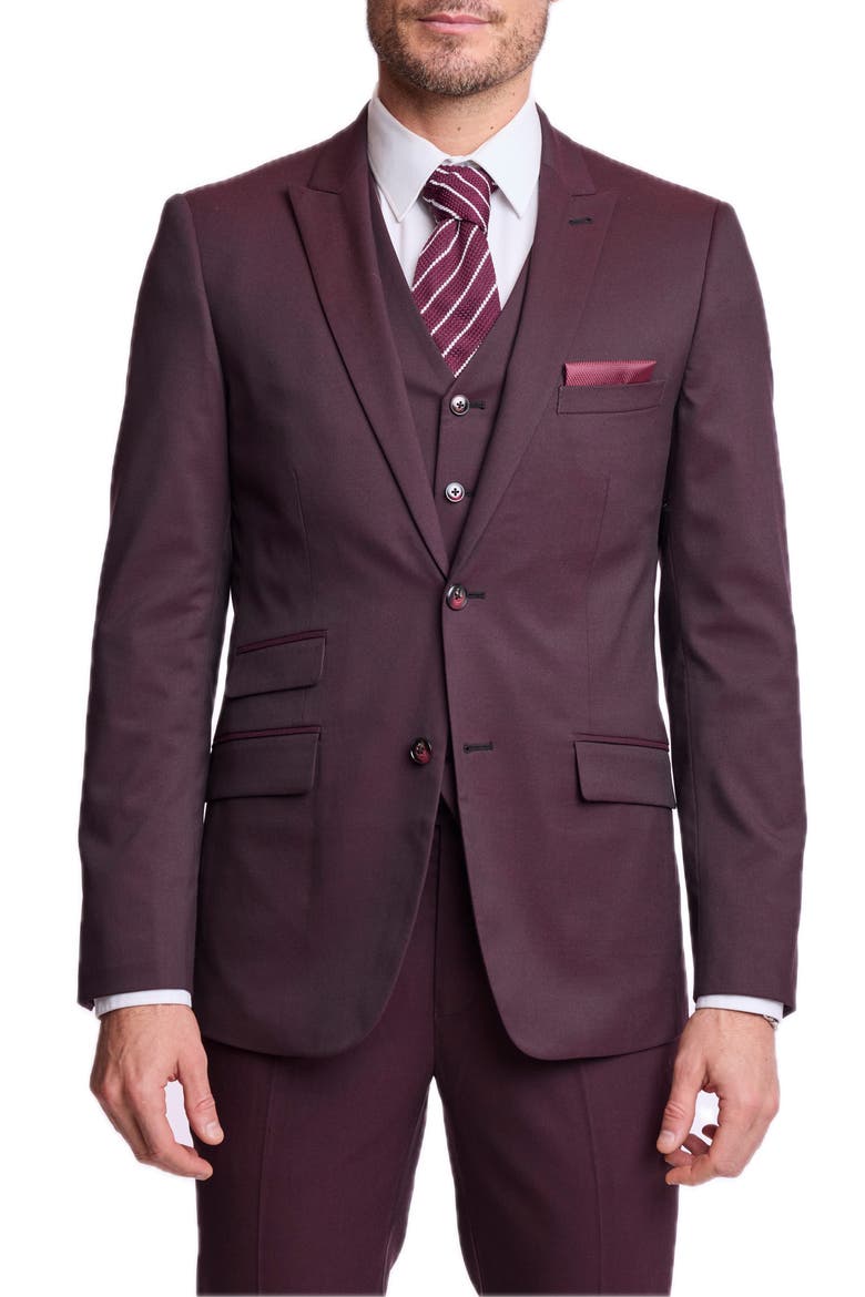 Ashton Slim Peak Lapel Suit Jacket, Main, color, DEEP BURGUNDY