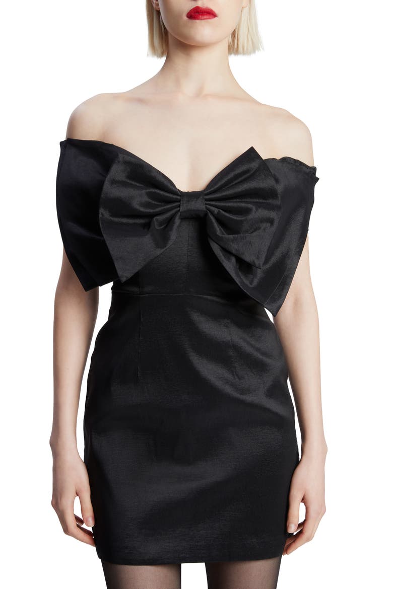 Bow Off the Shoulder Minidress, Alternate, color, BLACK