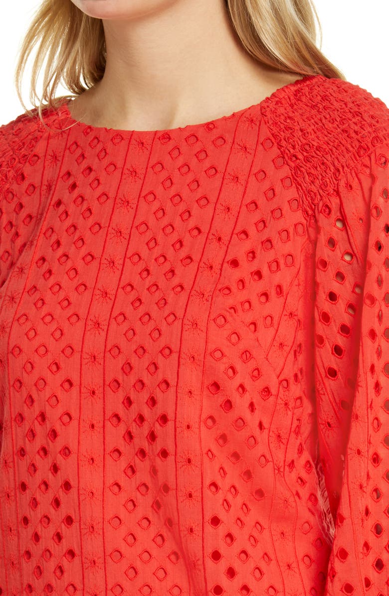 Vince Camuto Long Sleeve Eyelet Poplin Shift Dress, Alternate, color, 