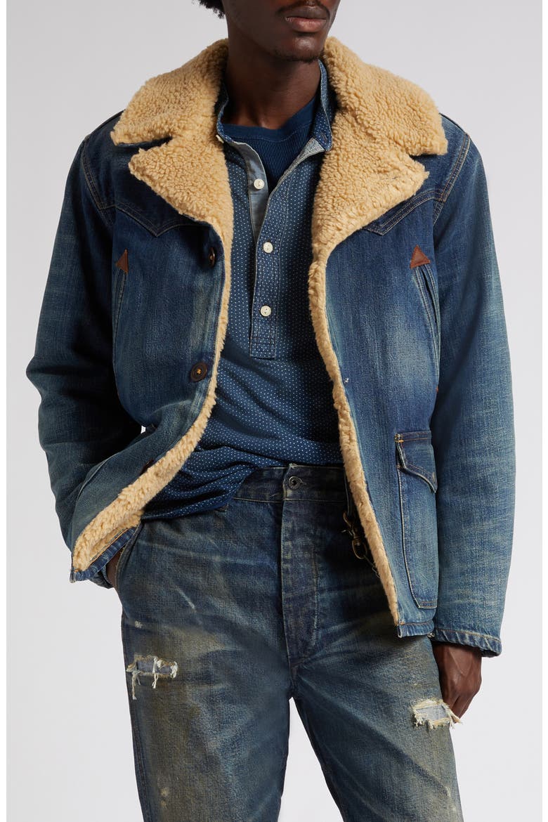 Hitching Faux Shearling Lined Denim Jacket, Main, color, HITCHING WASH