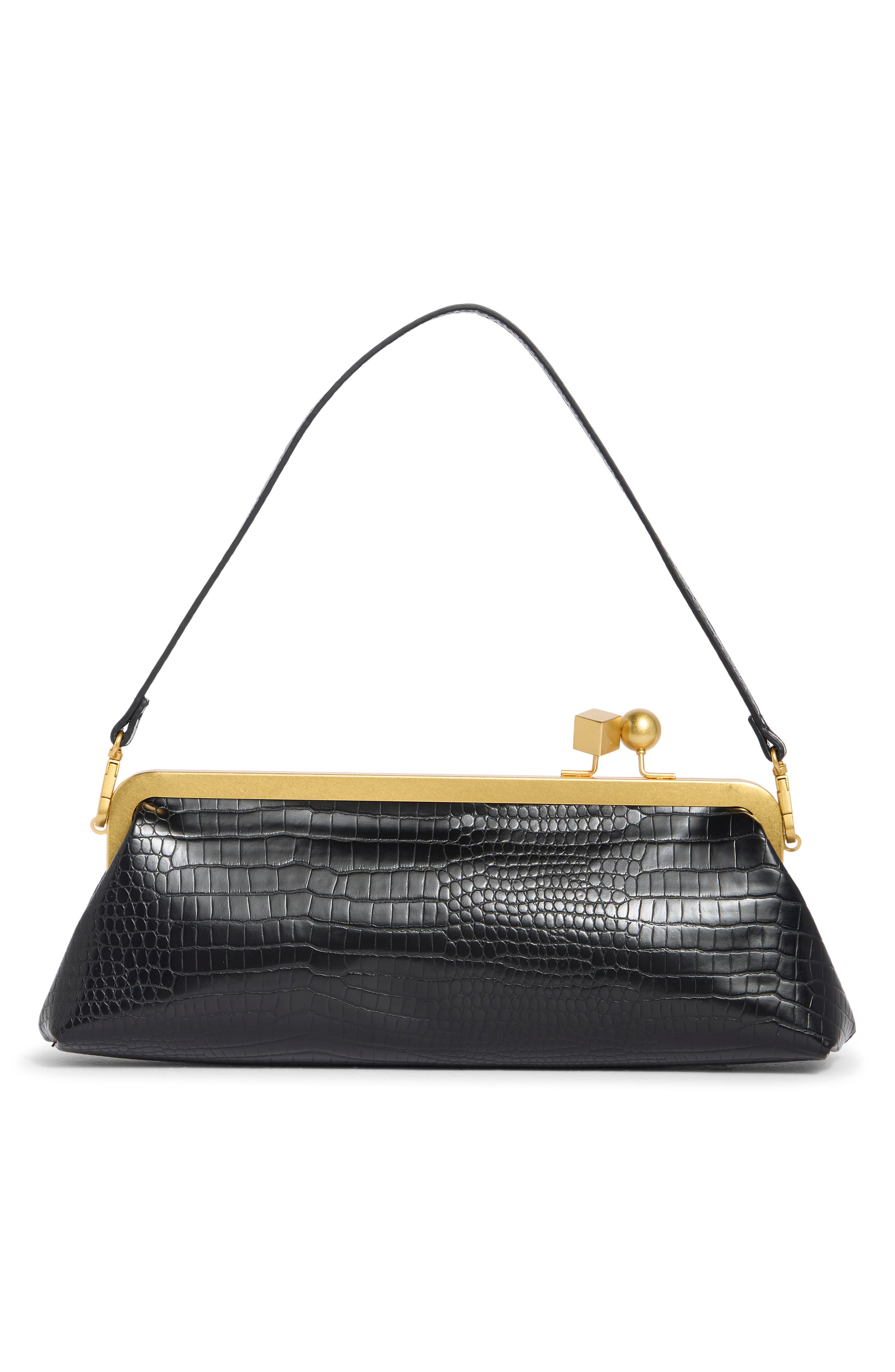 Croc Embossed Faux Leather East West Frame Shoulder Bag, Alternate, color, BLACK CROCO