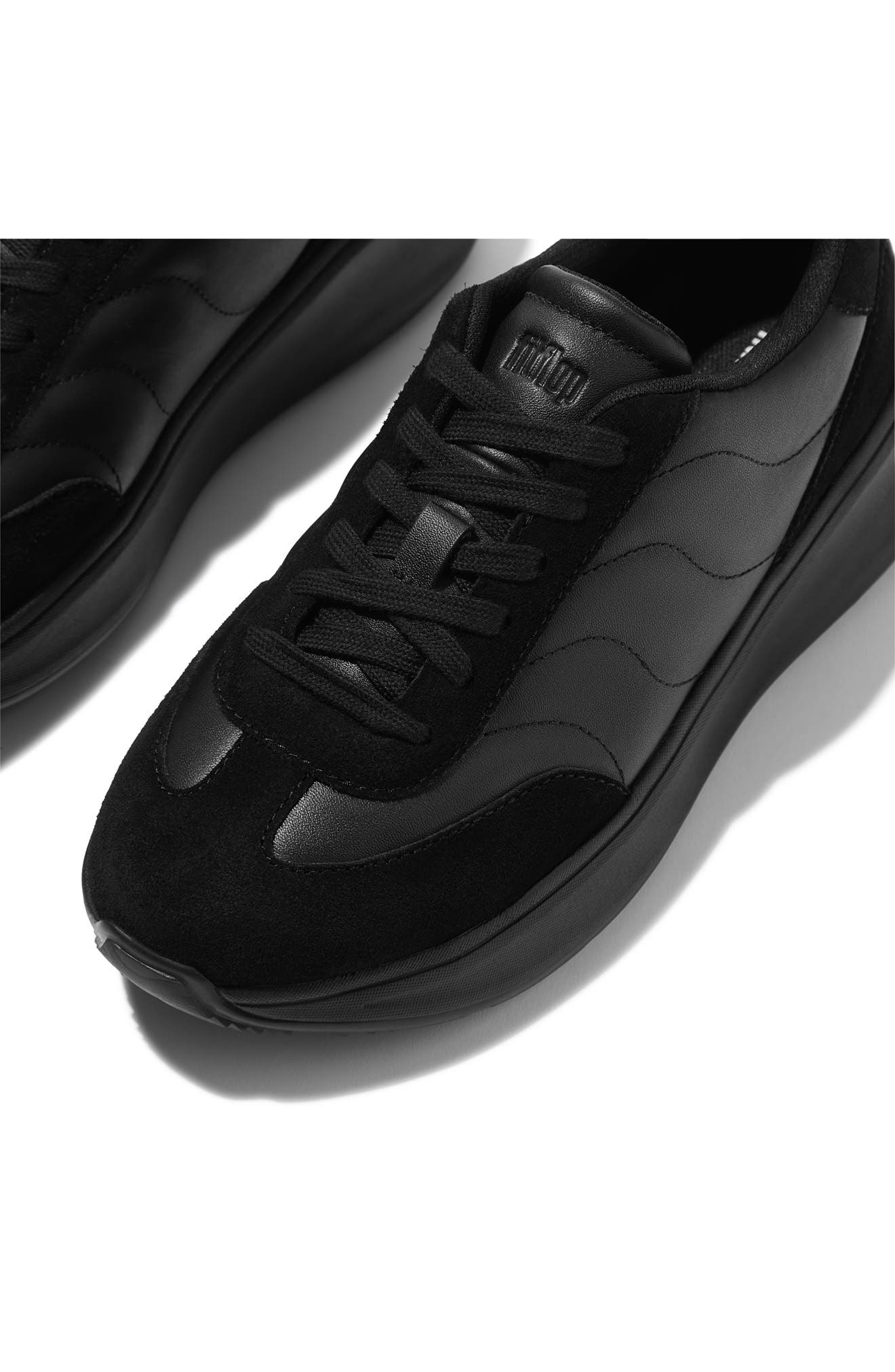 F-Mode T-Toe Wave Leather Sneaker, Alternate, color, ALL BLACK