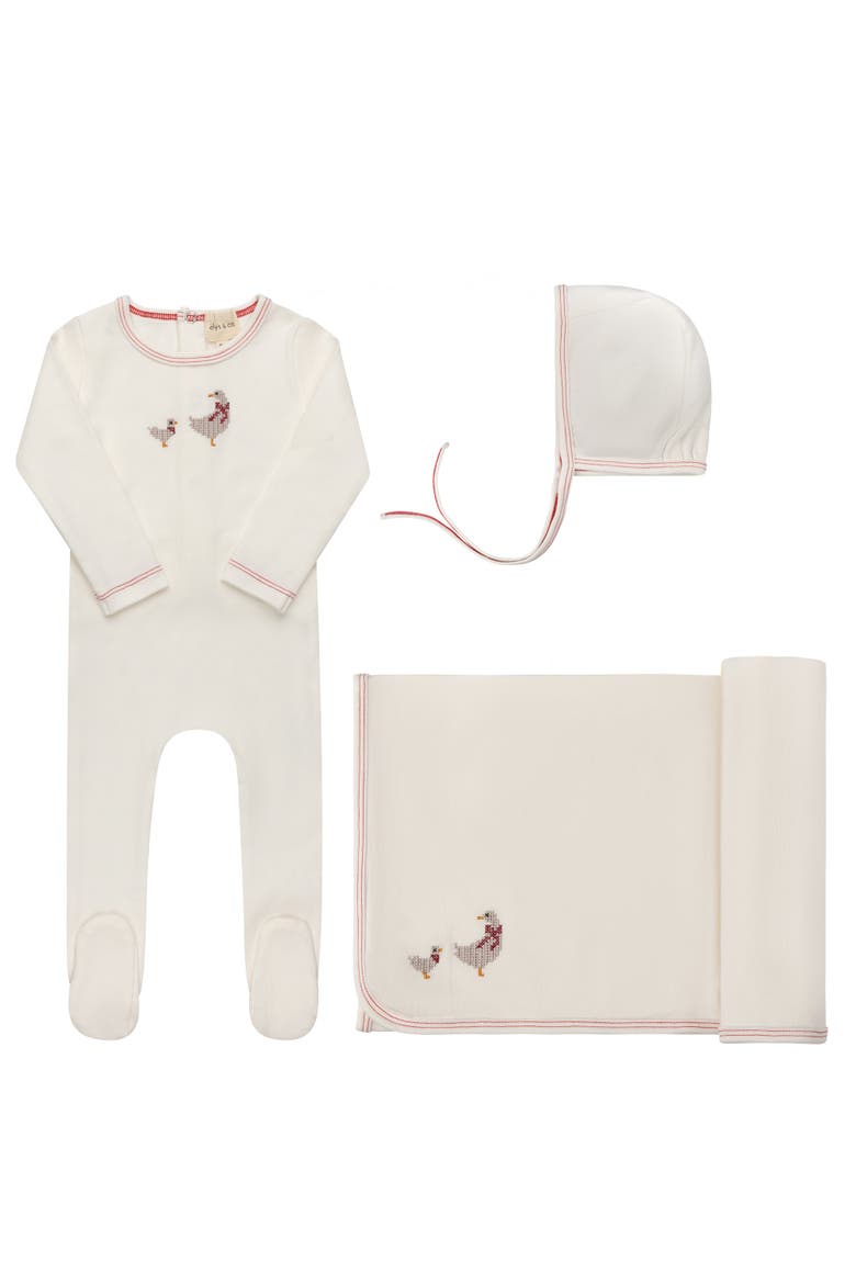 Cross Stitch Duckling Collection - Layette Set, Main, color, Ivory/Pink