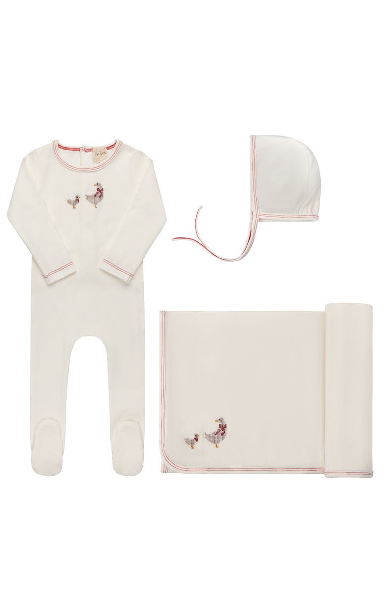 Ely's & Co. Cross Stitch Duckling Collection - Layette Set, Main, color, Ivory/Pink