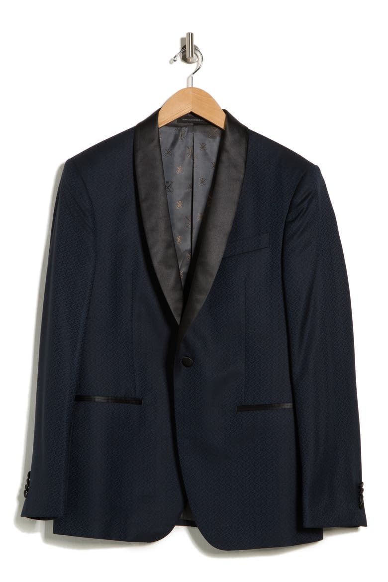 Micro Jacquard Shawl Lapel Wool Dinner Jacket, Alternate, color, NAVY