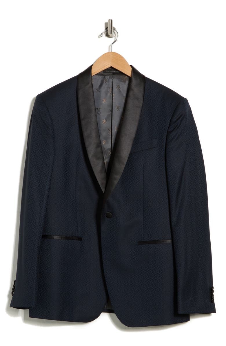 John Varvatos Star USA Micro Jacquard Shawl Lapel Wool Dinner Jacket, Alternate, color, Navy