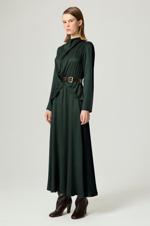 Nocturne Draped Belted Long-sleeve Maxi Dress In Green
