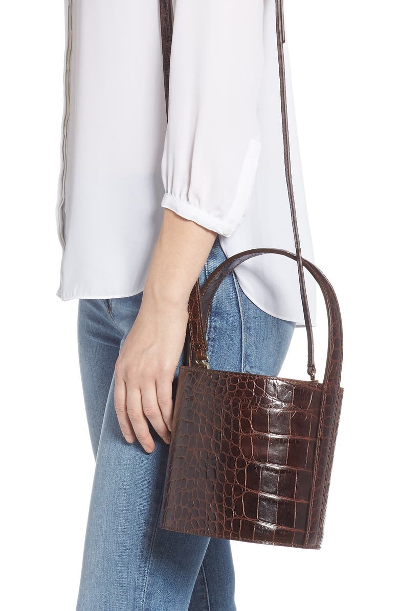 STAUD Bissett Croc Embossed Leather Bucket Bag, Alternate, color,