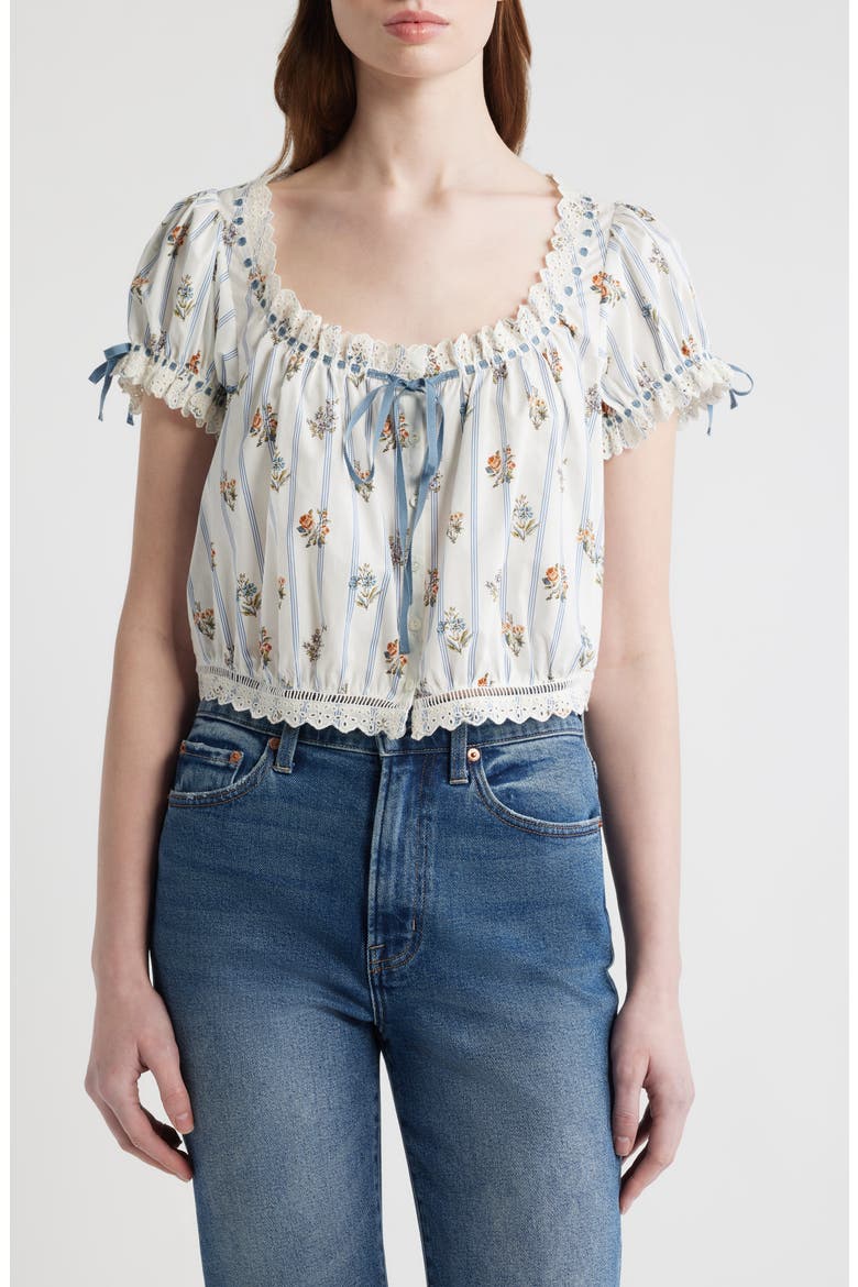 Nera Eyelet Ruffle Organic Cotton Crop Top, Main, color, FLEURS DE BORDEAUX