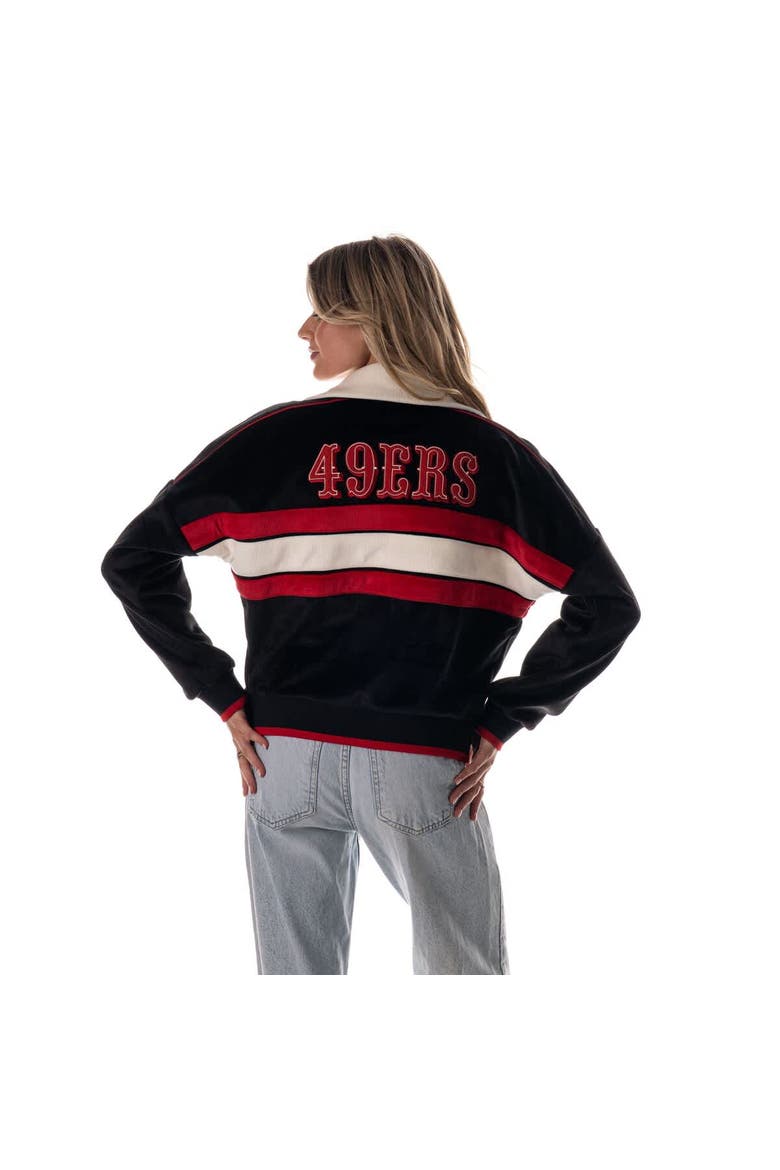 Women's The Wild Collective Black San Francisco 49ers Cropped Corduroy Full-Zip Bomber Jacket, Alternate, color, Black