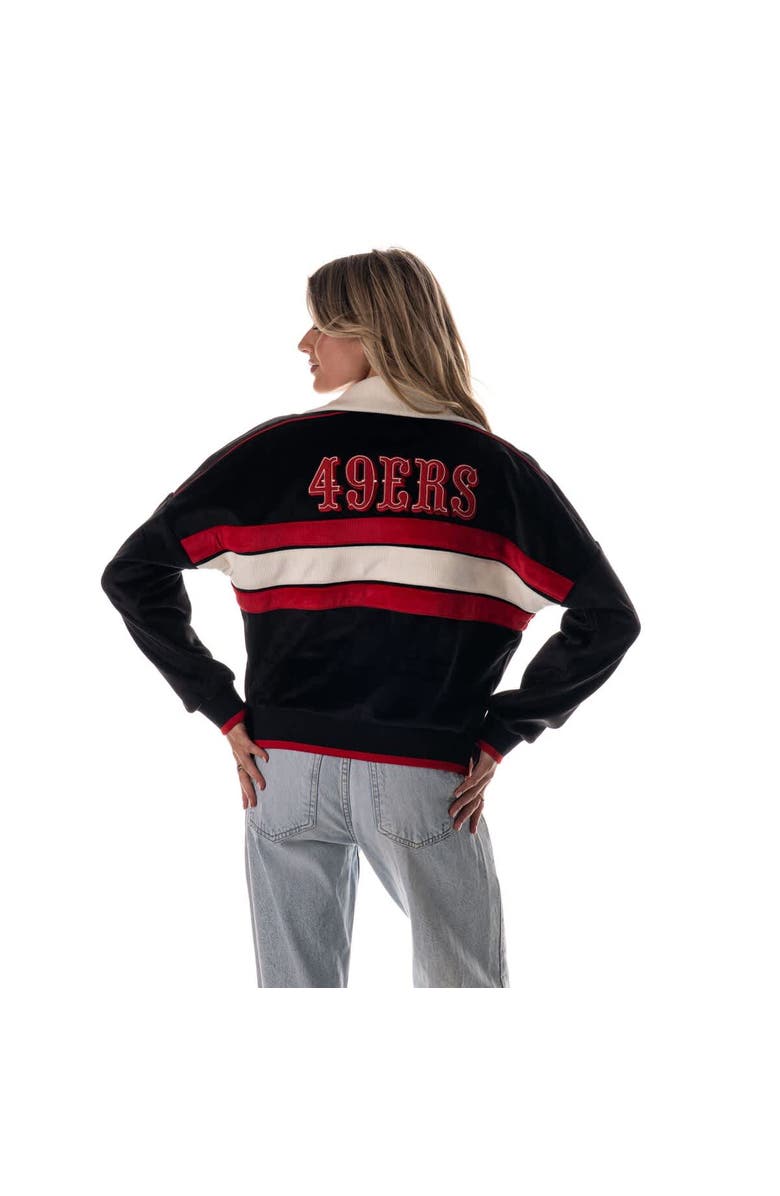 THE WILD COLLECTIVE Women's The Wild Collective Black San Francisco 49ers Cropped Corduroy Full-Zip Bomber Jacket, Alternate, color, Black