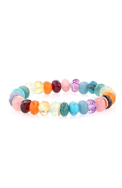 14K Rainbow Mix 10MM Bead Bracelet With 3 Diamond Rondelles
