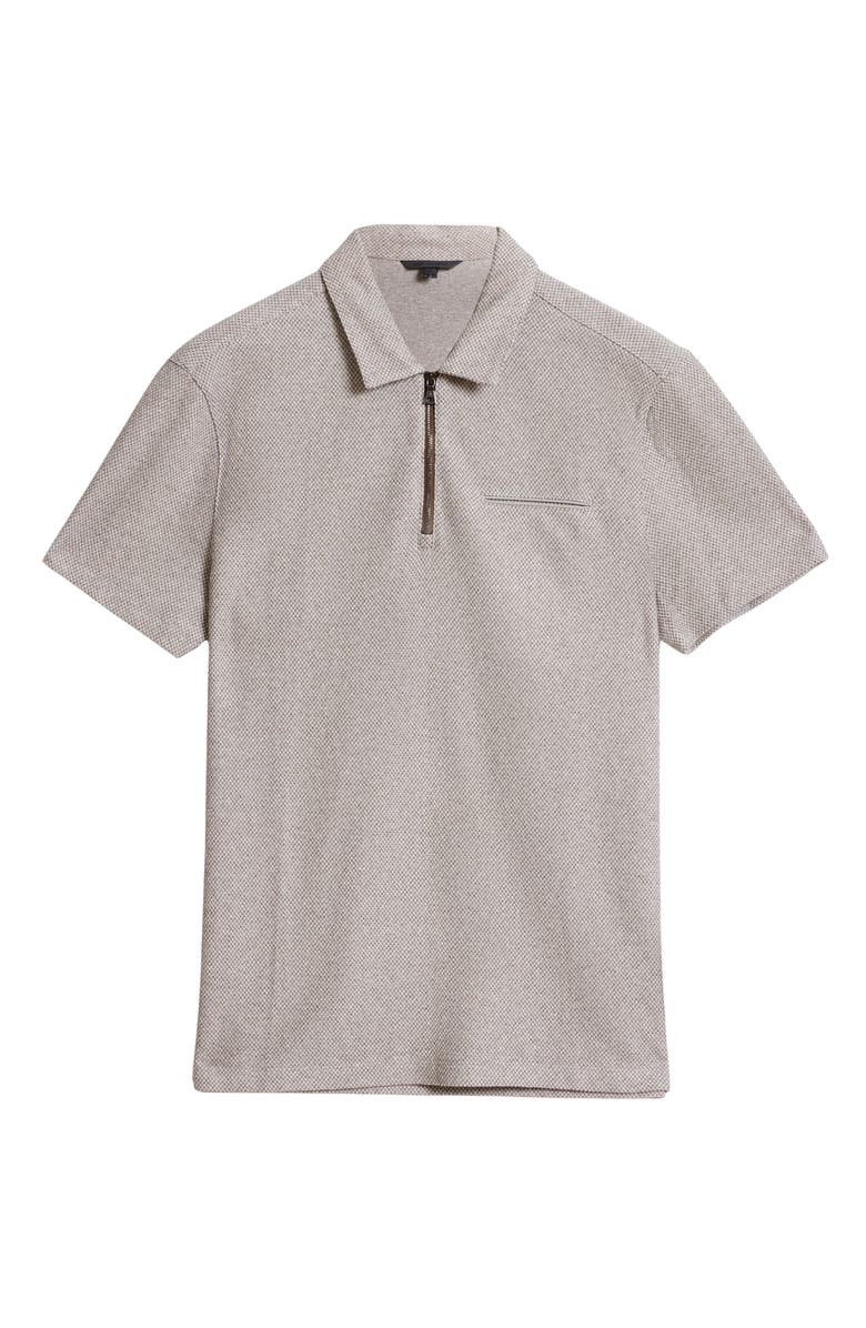 John Varvatos Meira Regular Fit Bird's Eye Zip Polo, Alternate, color, Fossil Grey