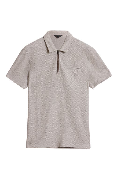 John Varvatos Meira Regular Fit Bird's Eye Zip Polo In Fossil Grey