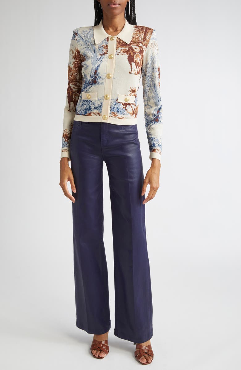 L'AGENCE Osiris Jacquard Knit Jacket, Alternate, color, Tan Mountain Western Toile