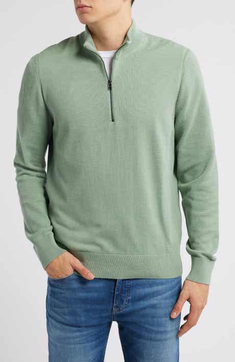 BOSS Ebrando Textured Cotton Half Zip Sweater
